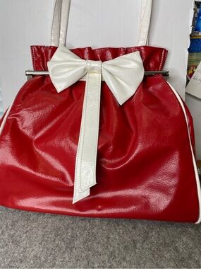 M.Antonia Individually Crafted Red and White Bow Accent Hand Bag